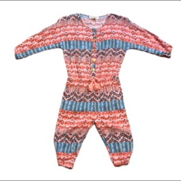 Jessica Simpson One-Piece Jumpsuit Peach Orange Turquoise Geometric Size 12-18M - Picture 2 of 14